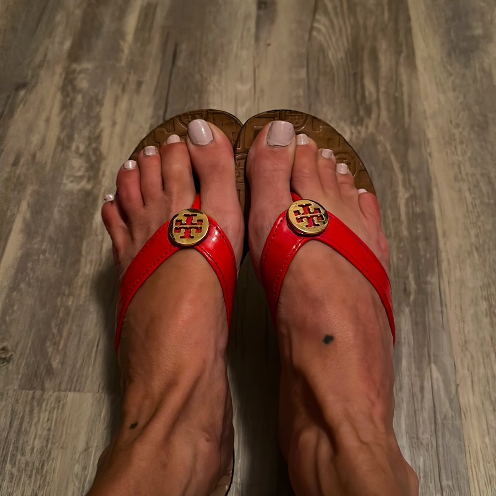 Tory Burch red leather sandals